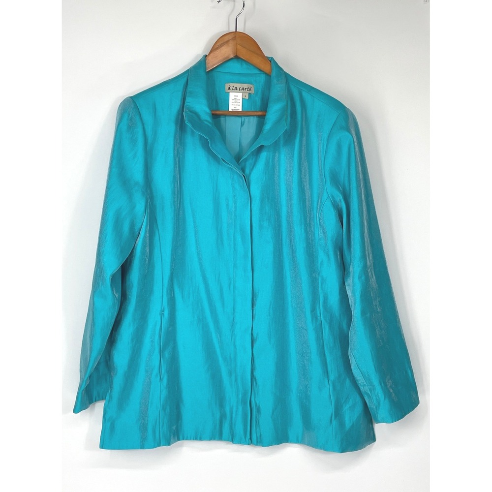 A‎ la Carte Womens Jacket Size L Blazer Turquoise Iridescent Shimmer